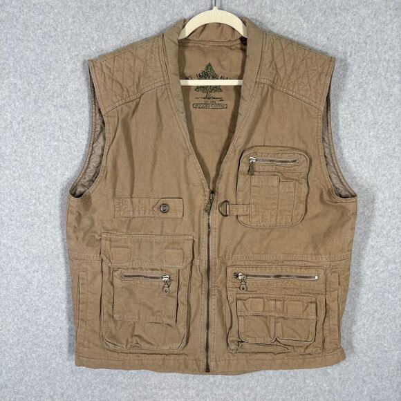 St Johns Bay Fishing Vest Mens Large Tan Rugged Canvas Utility Hunting Insulated - Picture 1 of 13